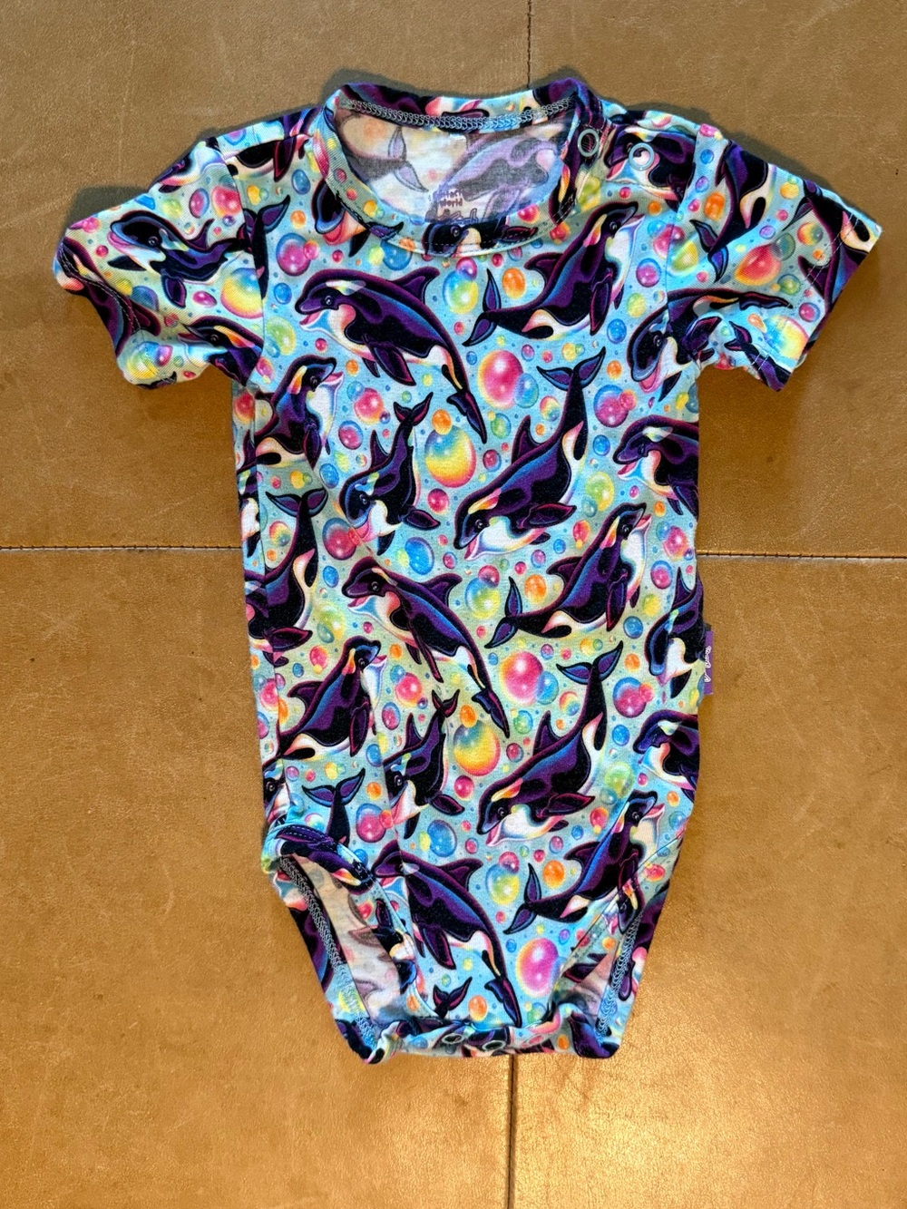 Posh Peanut Viscose Bamboo Lisa Frank Max Splash Orca Onesie 3-6M